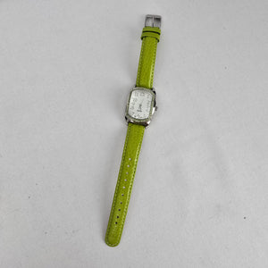 Avon Lime Green Rhinestone Quartz Watch Genuine Leather Strap