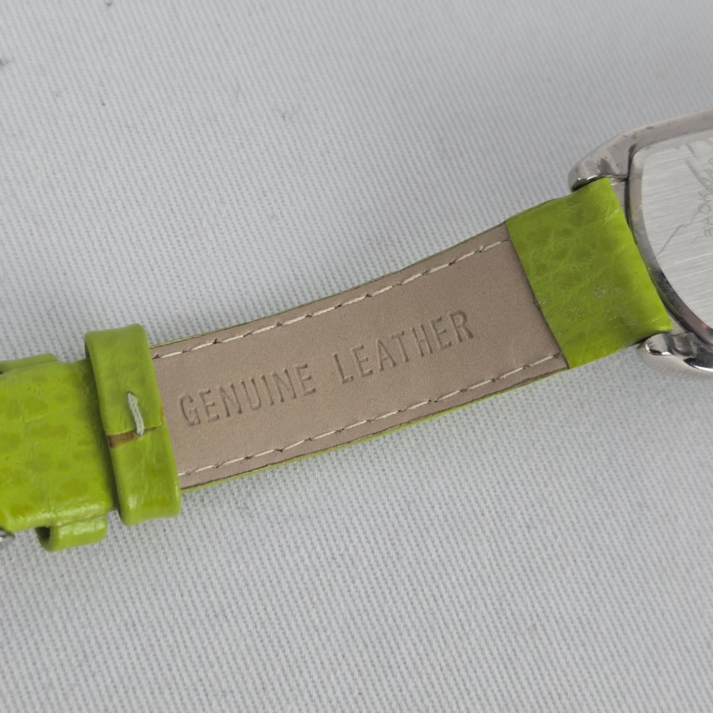 Avon Lime Green Rhinestone Quartz Watch Genuine Leather Strap