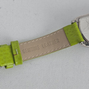 Avon Lime Green Rhinestone Quartz Watch Genuine Leather Strap