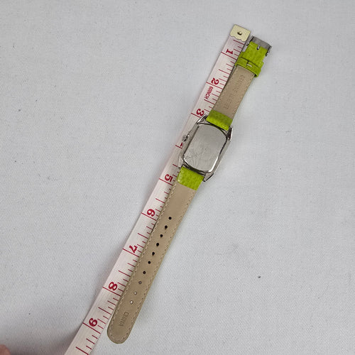 Avon Lime Green Rhinestone Quartz Watch Genuine Leather Strap