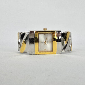 Vintage Louis Arden Two Tone Cuff Bracelet Quartz Watch Y2K