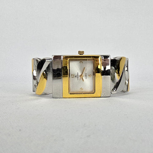 Vintage Louis Arden Two Tone Cuff Bracelet Quartz Watch Y2K