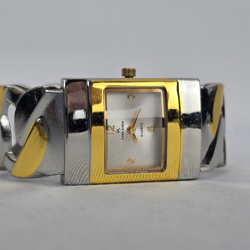 Vintage Louis Arden Two Tone Cuff Bracelet Quartz Watch Y2K