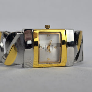 Vintage Louis Arden Two Tone Cuff Bracelet Quartz Watch Y2K
