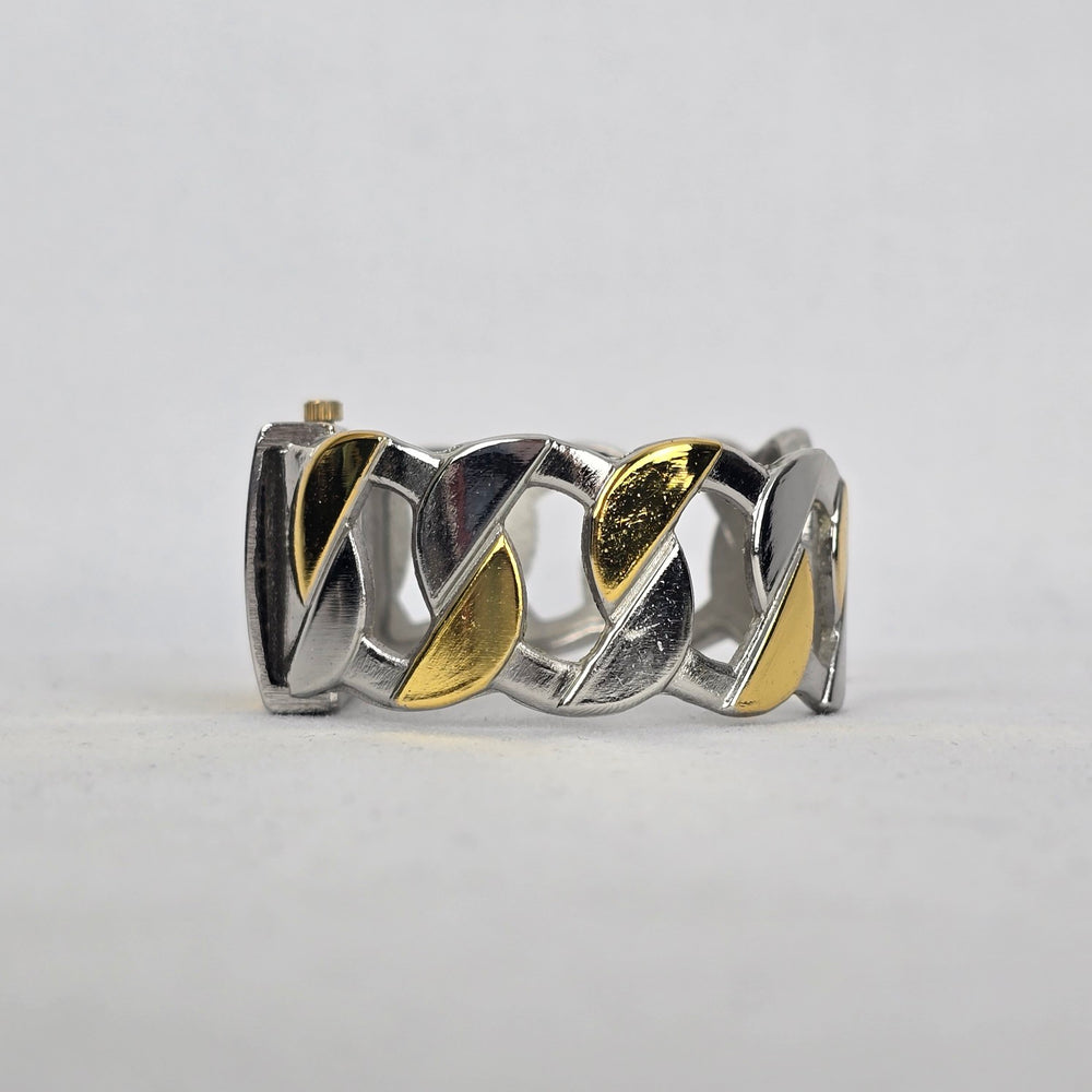 Vintage Louis Arden Two Tone Cuff Bracelet Quartz Watch Y2K