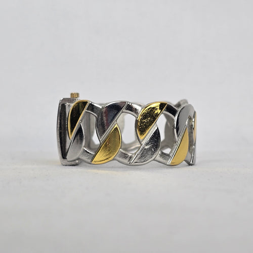 Vintage Louis Arden Two Tone Cuff Bracelet Quartz Watch Y2K