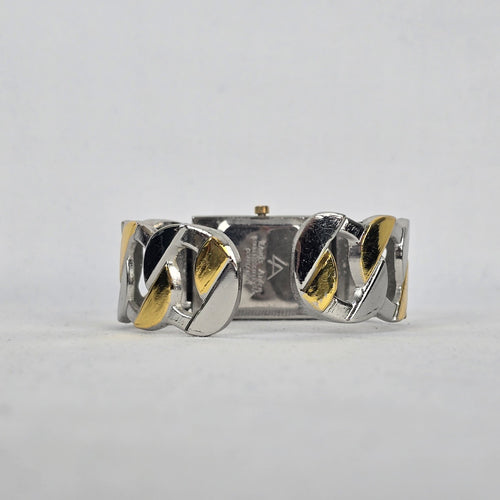 Vintage Louis Arden Two Tone Cuff Bracelet Quartz Watch Y2K