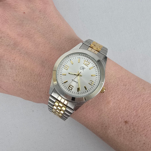 Vintage Two Tone Stainless Steel Quartz Watch Japan Movement