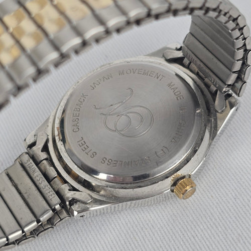 Vintage Two Tone Stainless Steel Quartz Watch Japan Movement