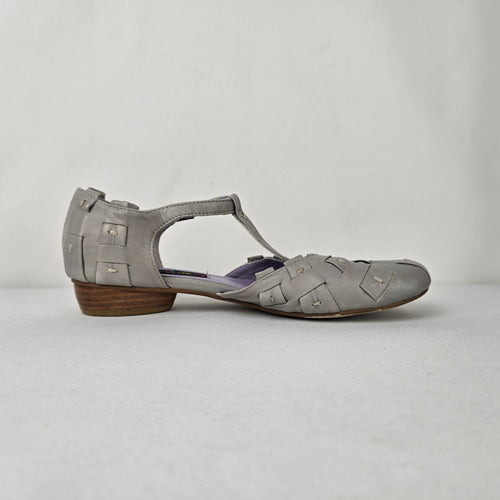 Everybody BZ Moda Gray Woven Leather T-Strap Mary Jane Flats Shoes Size 8