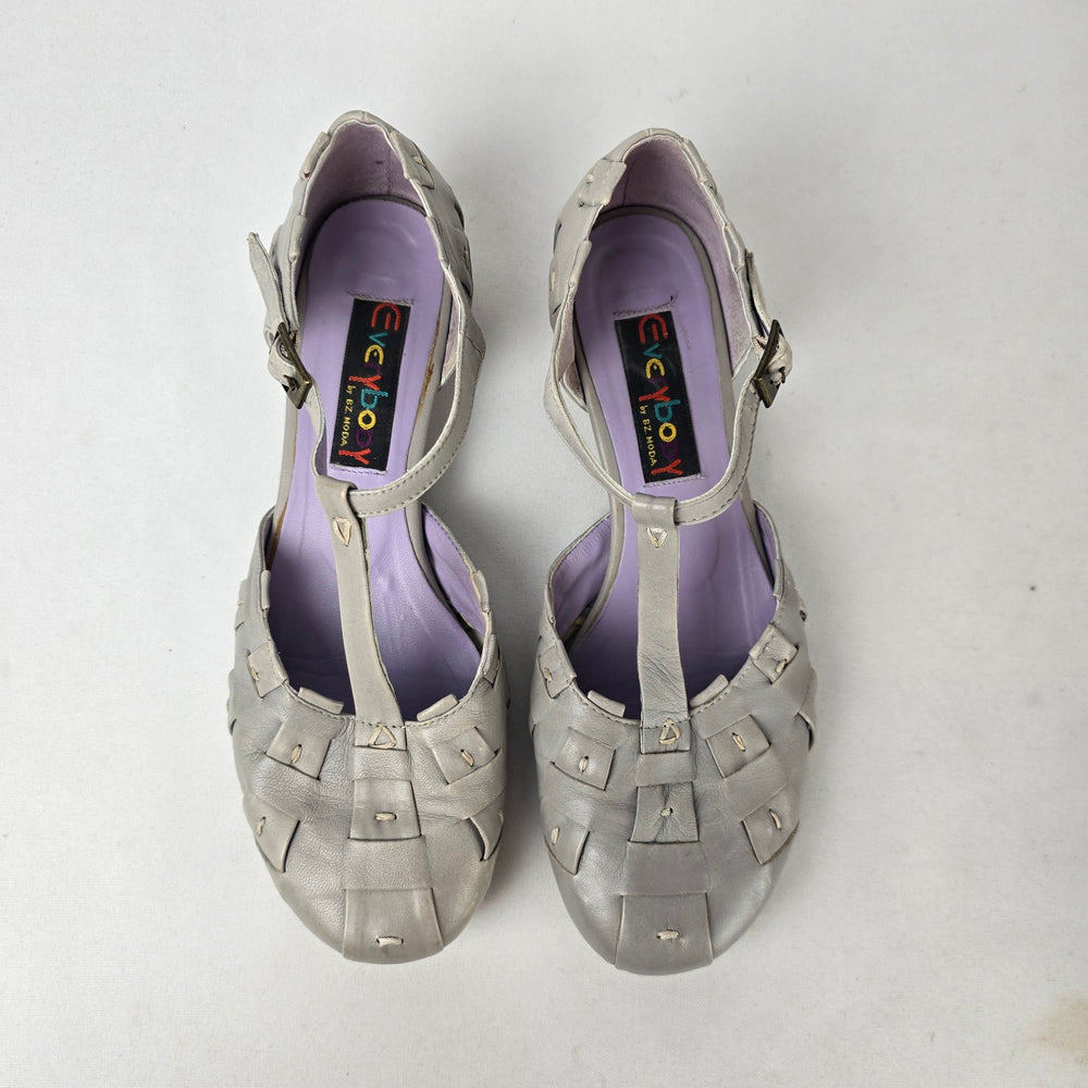 Everybody BZ Moda Gray Woven Leather T-Strap Mary Jane Flats Shoes Size 8