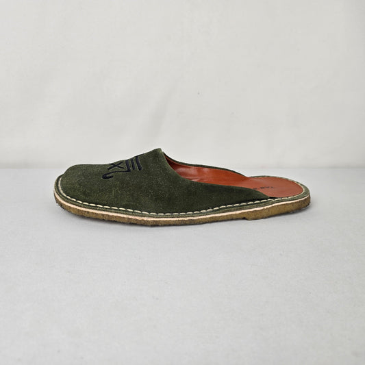 TAB’S & CO Olive Green Suede Mule Slides Boho Artisan Flats Size 7