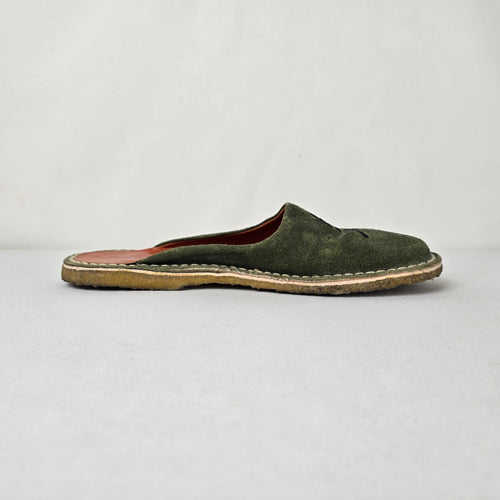 TAB’S & CO Olive Green Suede Mule Slides Boho Artisan Flats Size 7