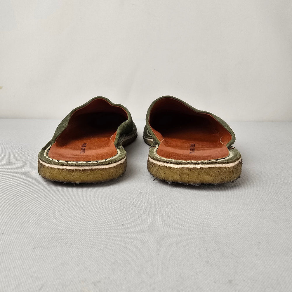 TAB’S & CO Olive Green Suede Mule Slides Boho Artisan Flats Size 7