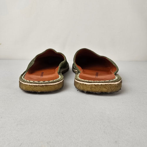 TAB’S & CO Olive Green Suede Mule Slides Boho Artisan Flats Size 7