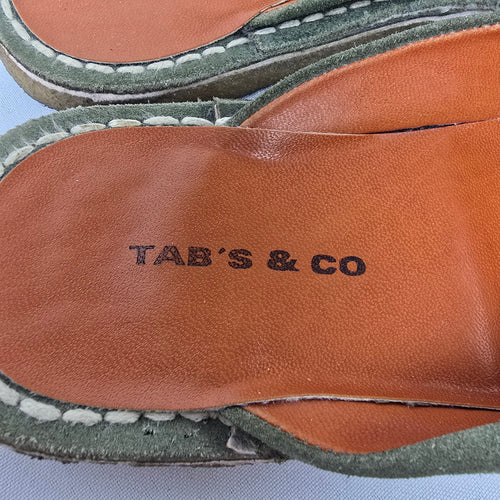 TAB’S & CO Olive Green Suede Mule Slides Boho Artisan Flats Size 7