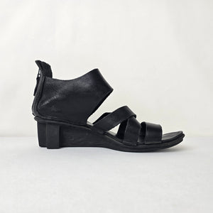 Trippen Black Leather Asymmetrical Sandals Comfort Block Heel Size 9