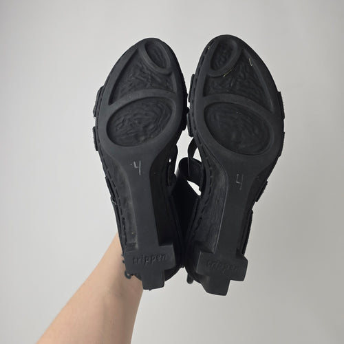 Trippen Black Leather Asymmetrical Sandals Comfort Block Heel Size 9
