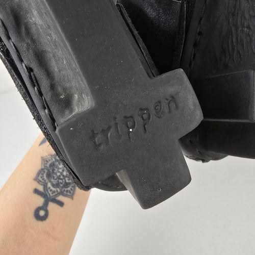 Trippen Black Leather Asymmetrical Sandals Comfort Block Heel Size 9