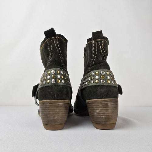Josef Seibel Studded Harness Ankle Boots Leather Comfort Booties Size 8