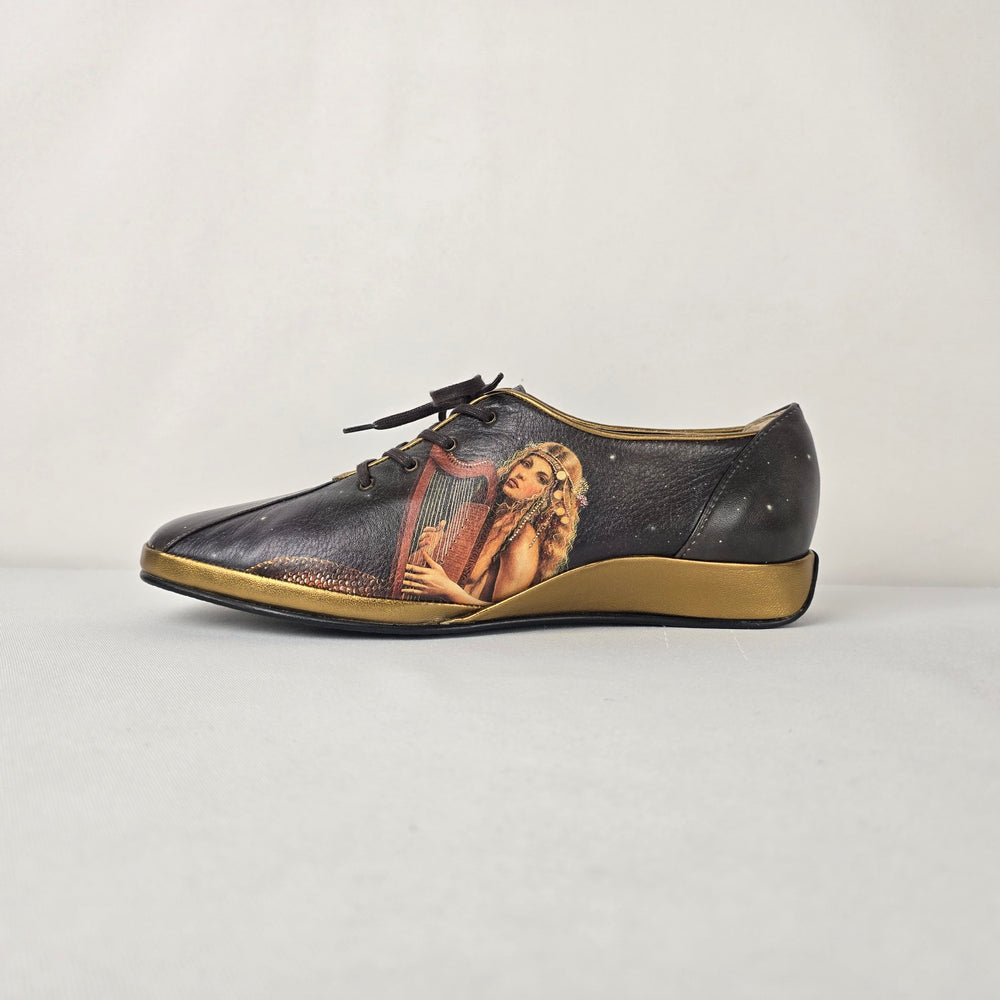 Icon Wearable Art Lace Up Leather Shoes Size 9 Harp Goddess Fantasy Print