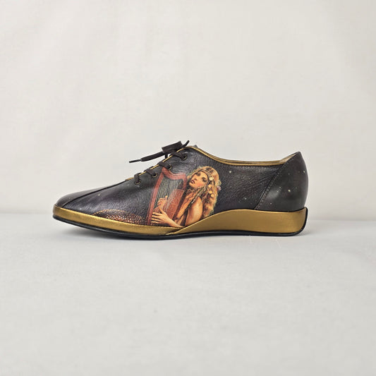 Icon Wearable Art Lace Up Leather Shoes Size 9 Harp Goddess Fantasy Print