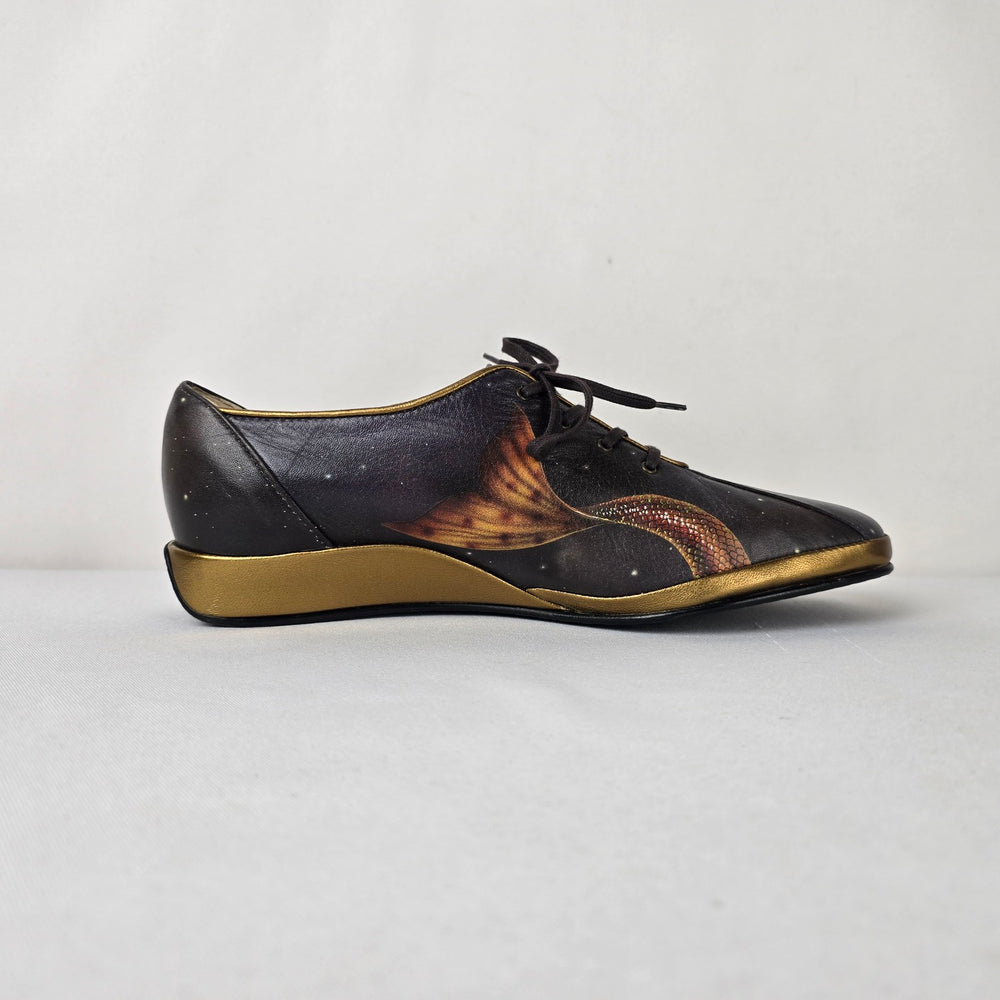 Icon Wearable Art Lace Up Leather Shoes Size 9 Harp Goddess Fantasy Print