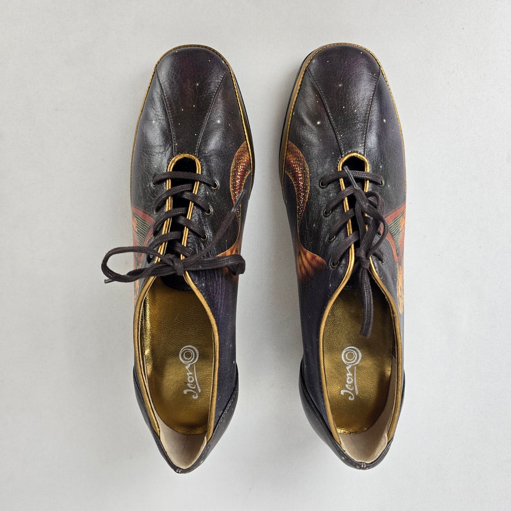 Icon Wearable Art Lace Up Leather Shoes Size 9 Harp Goddess Fantasy Print