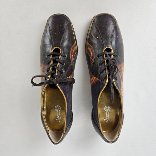 Icon Wearable Art Lace Up Leather Shoes Size 9 Harp Goddess Fantasy Print