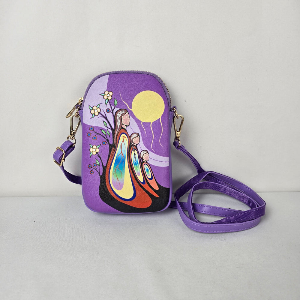 Indigenous Inspired Purple Crossbody Phone Bag Moon Maiden Art Purse