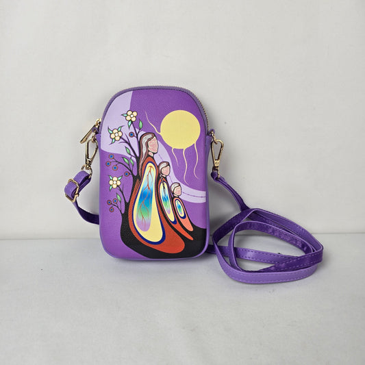 Indigenous Inspired Purple Crossbody Phone Bag Moon Maiden Art Purse