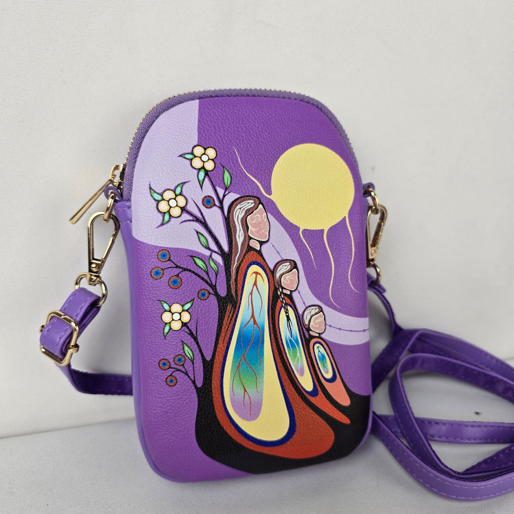 Indigenous Inspired Purple Crossbody Phone Bag Moon Maiden Art Purse