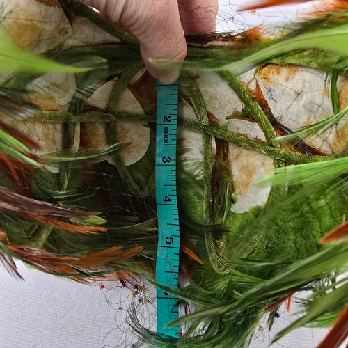 Vintage Feather Fascinator Hat Birdcage Veil Green Orange Statement Headpiece