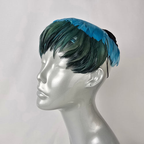 Vintage Eaton’s Feather Fascinator Hat Blue Green Feather Headpiece