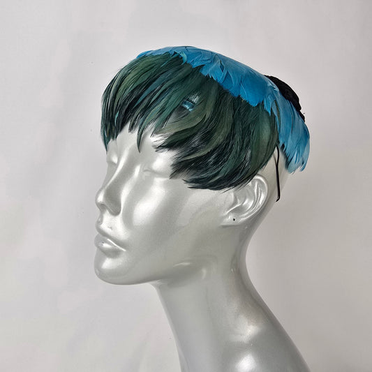 Vintage Eaton’s Feather Fascinator Hat Blue Green Feather Headpiece