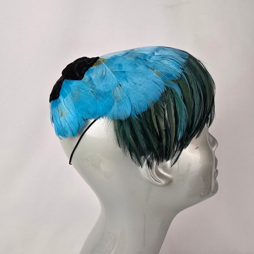 Vintage Eaton’s Feather Fascinator Hat Blue Green Feather Headpiece