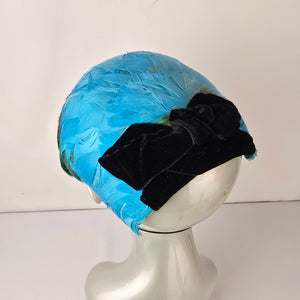 Vintage Eaton’s Feather Fascinator Hat Blue Green Feather Headpiece