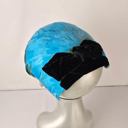 Vintage Eaton’s Feather Fascinator Hat Blue Green Feather Headpiece