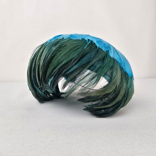 Vintage Eaton’s Feather Fascinator Hat Blue Green Feather Headpiece
