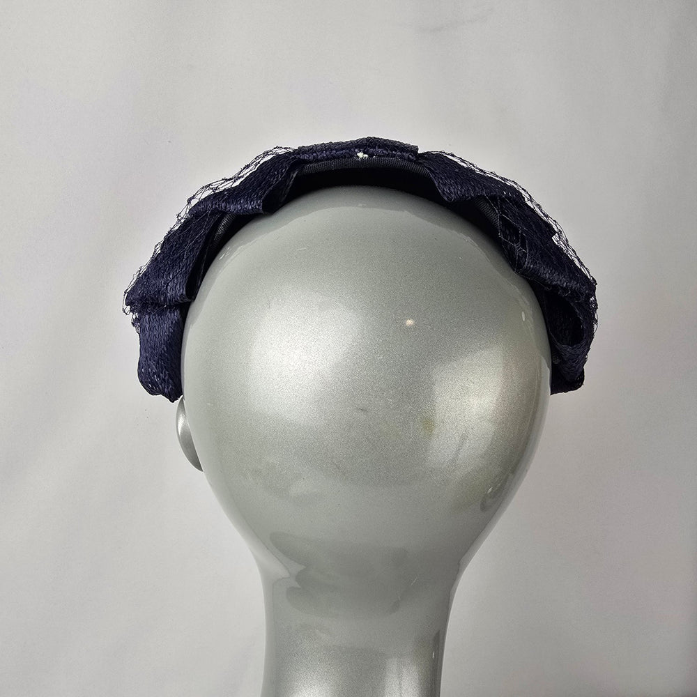 Vintage Navy Straw Fascinator Hat Birdcage Veil Cocktail Hat