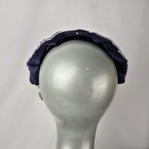 Vintage Navy Straw Fascinator Hat Birdcage Veil Cocktail Hat