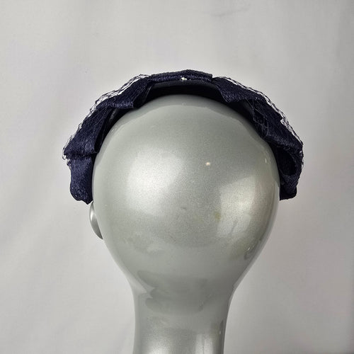 Vintage Navy Straw Fascinator Hat Birdcage Veil Cocktail Hat
