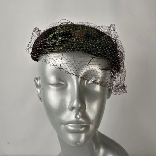 Vintage Peacock Feather Fascinator with Veil Cocktail Hat