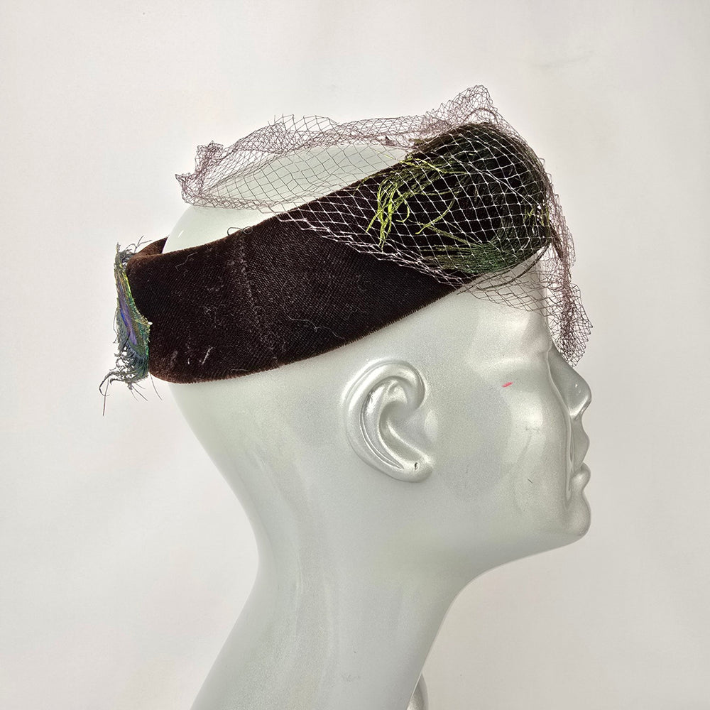 Vintage Peacock Feather Fascinator with Veil Cocktail Hat