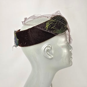 Vintage Peacock Feather Fascinator with Veil Cocktail Hat