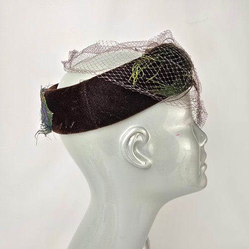 Vintage Peacock Feather Fascinator with Veil Cocktail Hat