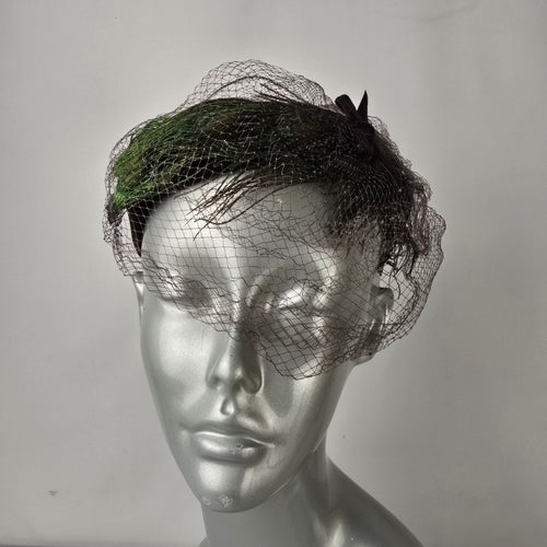 Vintage Peacock Feather Fascinator with Veil Cocktail Hat