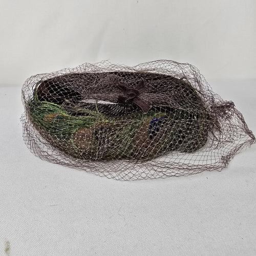 Vintage Peacock Feather Fascinator with Veil Cocktail Hat
