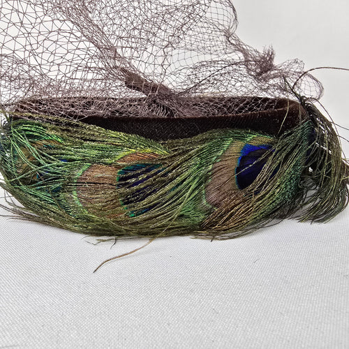 Vintage Peacock Feather Fascinator with Veil Cocktail Hat