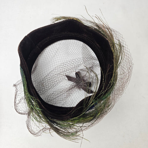 Vintage Peacock Feather Fascinator with Veil Cocktail Hat